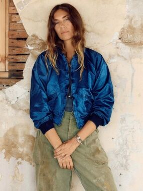 Imogene + Willie Shelbyville Indigo Satin Jacket Cropped Bomber